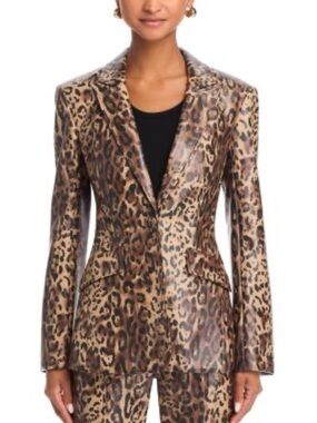 cinq a sept Cheyenne Faux Leather Blazer Leopard Print In Black/Sahara